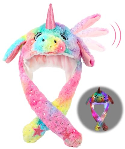 Hifot Unicorn Hat with Moving Ears LED Animal Hat with Ears Moving Jumping Funny Plush Cap Cosplay Birthday Party Gift for Adults
