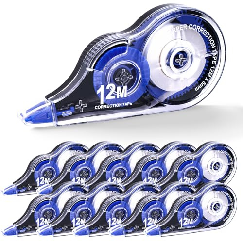 Correction Tape, 10 Pack Correction Tape Easy To Use Applicator for Instant Corrections, 39 ft Each for Study Supplies and Office Products (Blue)