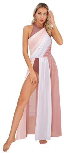 Alvivi Vestido de Ballet Lírico para Mujer Maillot con Falda Tul Flotando Largo Vestido de Gimnasia Rítmica Disfraz de Bailarina S-XXL