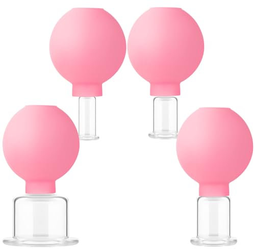 Glass Cupping Set,4Pcs Massage Vacuum Suction Cupping Cups,Facial Cupping Therapy Set for Body Face Leg Arm Back Shoulder Muscle and Joint Pain(Pinks)