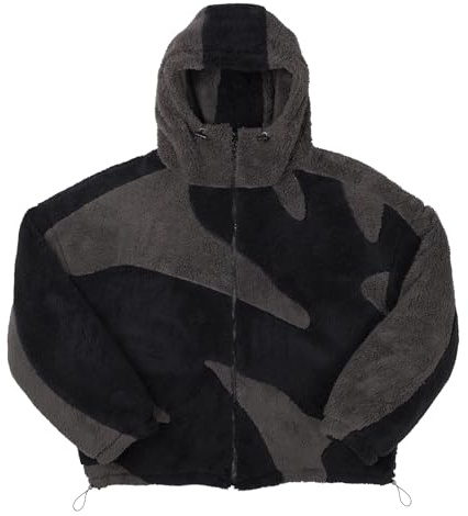 Vivoofchic Felpa Uomo Donna con Cappuccio, Giacca Invernale Y2K in Pile con Ricamo Teddyfleece Jacket, Giubbotto Teddy Patchwork con Zip per Autunno Inverno