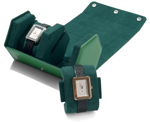 Oirlv Luxury PU Leather Hexagonal 2 Slots Watch Roll Travel Case Storage Case for Gift Box Christmas Anniversary Birthday(Green)