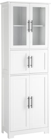 Bonnlo Küchenschrank, Vitrinenschrank, Hochschrank mit 6 Türen,Badezimmerschrank, Vorratsschrank für Wohnzimmer Küche Esszimmer Büro, 170x 60x30cm, Weiß