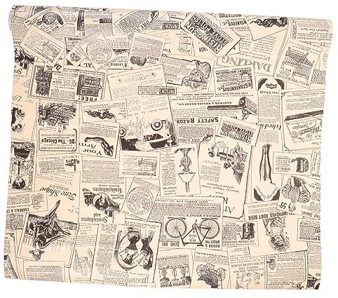 DOITOOL 2 Rollos papel pintado periódico de la vendimia arte de la pared pegar pegatinas infantiles stickers infantiles decoración de la pared del hogar etiqueta de la pared decorativa