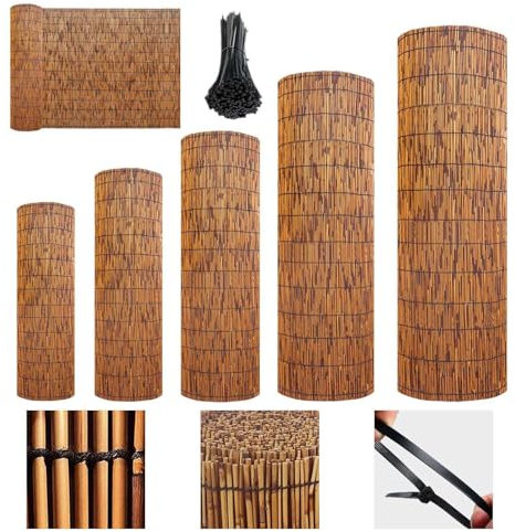 Rollo De Caña Bambu Para Valla Privacidad Translúcido Valla Bambú Natural Protección Solar Valla Madera Jardin Exterior Con Lazos Para Facilitar Su Instalación Para Coberturas De Patio Trasero(Carboni