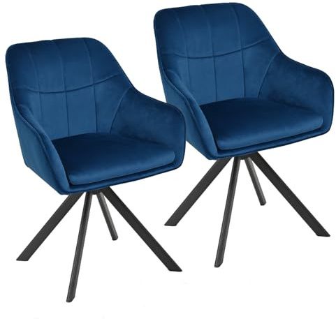 Goeurvant Lot de 2 Chaise Pivotante Velours Salle à Manger à 360° avec Accoudoirs Chaise de Cuisine Fauteuil Pieds en Métal pour Salon, Bleu Foncé