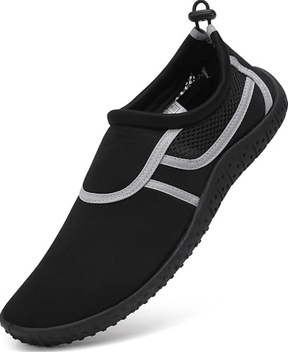 gitzing Water Beach Swim Shoes Women Quick Dry Sea Shoes Men Barefoot Breathable Aqua Lightweight for Surfing Running Driving Pool Yoga, Black 8 UK/42 EU