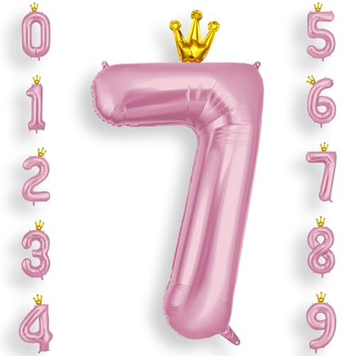 AOOSU Palloncini Compleanno Corona Rosa 101 CM, Palloncino Numero 7, Foil Numeri, Giganti Palloncini Numeri, Decorazioni Festa Compleanno, Gonfiabili Pallone per Anniversario