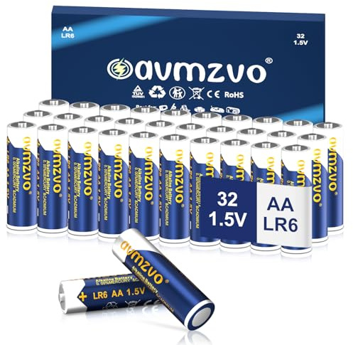 avmzvo batterier AA LR6, 1,5 V alkaliskt batteri, 32 stycken, hållbar kraft, kraftfull, kan användas för leksaker, väckarklockor och andra elektroniska enheter 【10 års garanti】