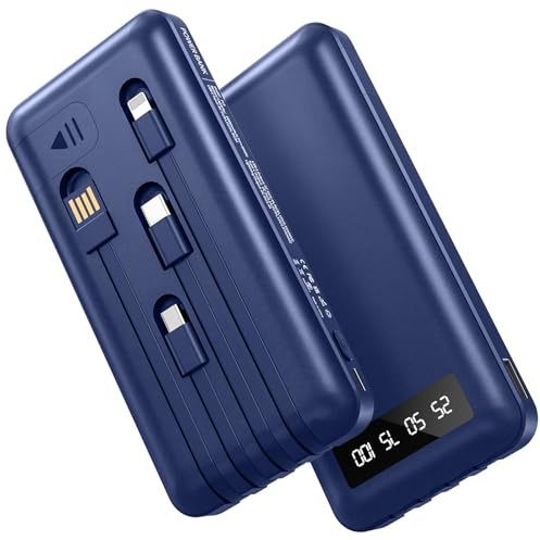 26800mah Power Bank With 4 Built in Cables, 22.5W Fast Charging Portable Charger USB C Powerbank with LED Display & Stand,Battery Pack for iPhone 17 16 15 14 13 12 Samsung Xiaomi mobile phone,blue