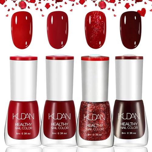 Set di 4 smalti per unghie – Asciugatura rapida e a lunga durata, non tossico, smalto regolare senza lampada UV, smalto rosso lucido a base d'acqua, chip resistente per nail art manicure (colorato)