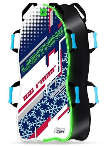 Sunlite Sports Snow Sled for Kids & Adults, Toboggan with Reinforced Bottom & Sturdy Fabric Stitching, Foldable Sled with Ergonomic Handles for Winter Fun, Ultra Portable, 45 Captain with LED Light