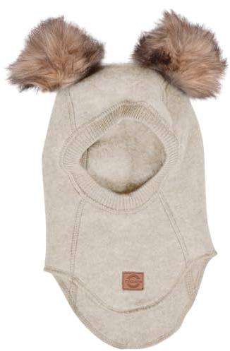 Mikk-line Fullface ullmössa med pompom, Melange offwhite, 3-4 År