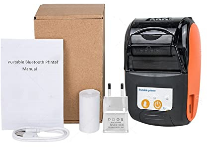 fotoprinter， Mini bärbar skrivare Bluetooth for mobil fakturaskrivare for småföretag 58 mm trådlös kvittoskrivare(Orange Printer)