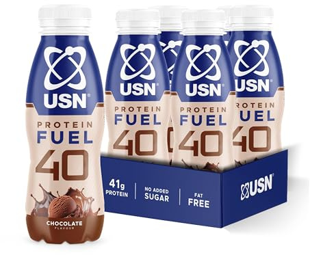 USN Protein Fuel 40 High Protein Shake 6 x 500ml – Ready-to-Drink Shakes with 41g Protein - No Added Sugar and Suitable for Vegetarians – Perfect On-the-Go – Chocolate Flavour