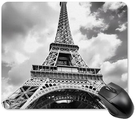 E-iffel Tower Black And White Mouse Pad Square Non Slip Mouse Mat Portable Design for Desktop Laptop