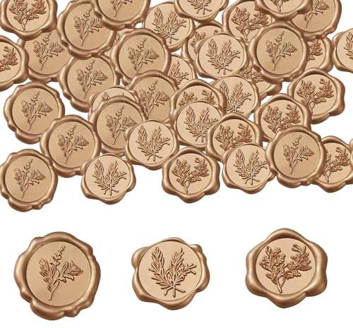 60 stycken vaxförseglingar, självhäftande i vintage bronsstil, 3 botaniska blommor designsigillklistermärken, vaxsigillklistermärken, bröllop för inbjudningar, kuvert, presentförpackningar och