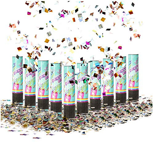 com-four® 10x Shooter mit Einhornmotiv Party Popper-Set 20,5 cm, Konfetti-Kanone, buntes glänzendes Konfetti für Silvester, Partys, Geburtstage (10 Stück - Einhorn 20.5cm)