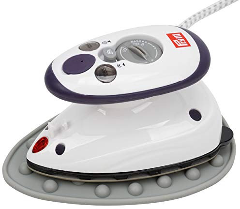 Prym Mini Dampf Bügeleisen Mit SEMPLIX Silikon Ablage (grau) Im Set, Kleines Leichtes Dampf Bügeleisen Für Reise und Zuhause