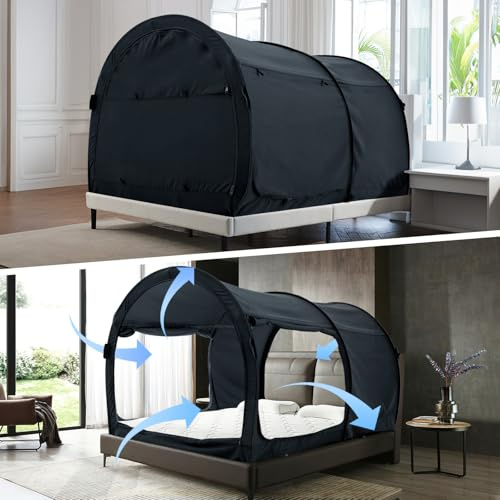 Alvantor® Canopy Bed Dream Privacy Space Full Sleeping Tents Indoor Pop Up Portable Frame Curtains Breathable Grey Cottage (Mattress Not Included) Reducing Light, Charcoal (2006)