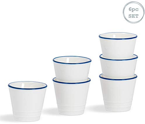 Nicola Spring Farmhouse Egg Cups - Set of 6 White Porcelain Rustic Country Cottage Soft & Hard Boiled Egg Holders with Rolled Rims & Mug-Style Design