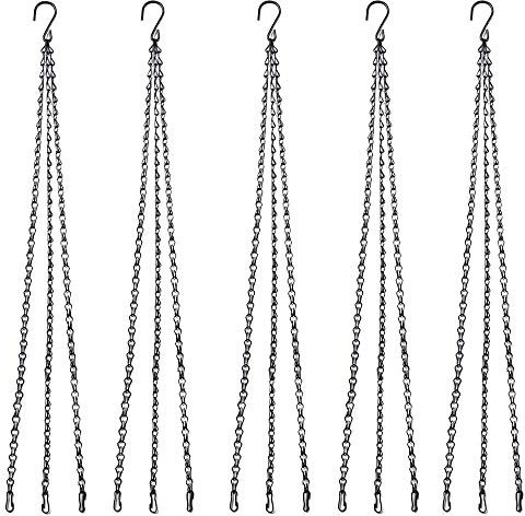 ASelected 5 Pack Hanging Basket Chains 3 Point 20 Inch (52cm) Heavy Duty Black Metal Chain Hangers with 3 Clip Hook for Hanging Plants Flowers Baskets
