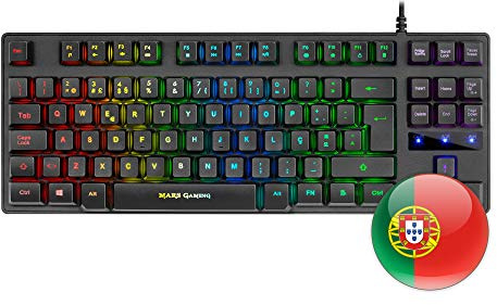 Mars Gaming MKTKL, teclado H-mecánico rojo RGB 8 efectos, antighosting, portugués