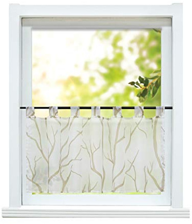 ESLIR Scheibengardine modern Bistrogardine Küche Gardinen Transparent Vorhänge mit Schlaufen Kurzgardine Voile Weiß-Sand HxB 45x90cm 1 Stück