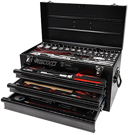 BOXO USA Heavy Duty Toolbox 103 Piece MotoBox Hand Carry Tool Box with Locking System for Motorcycle, Dirt Bike, Dual Sport (Black)