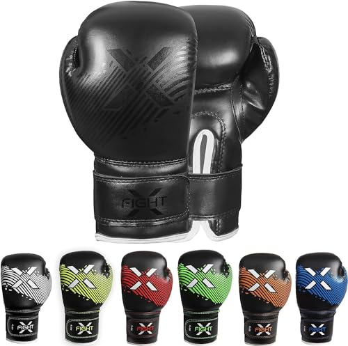 FightX Kids Boxing Gloves for 3-8 Years 4 6 Oz Training MMA Boys Girls Kickboxing Punching Gloves for Training, Punching Bag, Muay Thai, MMA (Full Black, 6oz)