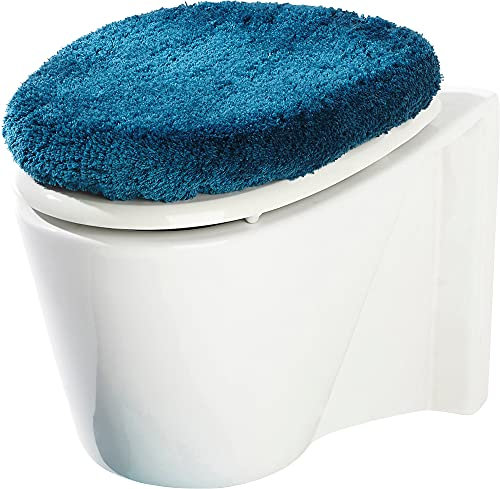 Erwin Müller WC-Deckelbezug Kallithea karo Grafik-Muster Petrol Größe 47x50 cm - flauschig weich, schnell trocknend, rutschhemmend, mit Schnürung