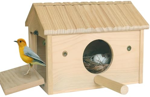 HiCaptain Bird Nesting Box Wooden Cockatiel Breeding Nest for Cages, Large Parakeet Nest Box Lovebird House Budgie Breeding Box (Wood)