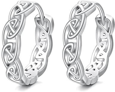 Celtic Hoop Earrings 925 Sterling Silver Unisex Hoop Earrings Small Hoop Earrings Silver Folding Hoop Earrings Gift for Men Women