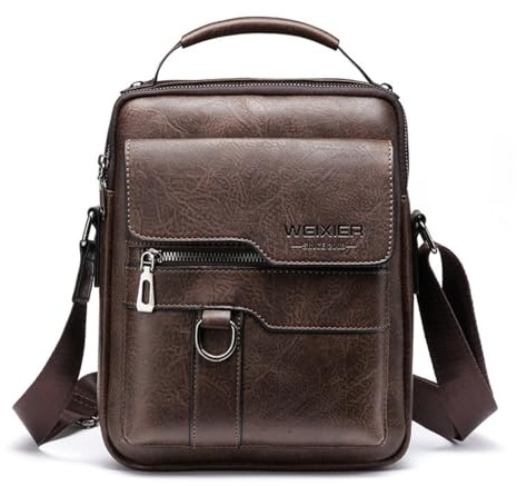 ANPTER Bandoleras Hombre Cuero Bolso de Bombro Pequeña Mariconera Cruzada Bolso de Negocios Mano Hombre Vintage Teléfono Cartera Monedero para Viajes,Compras(Marrón Bolso Bandolera Hombre)
