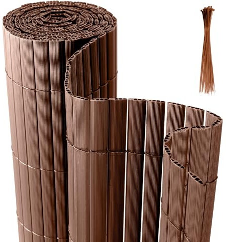 Yakimz Estera de privacidad de PVC, Valla de PVC, Valla de privacidad, Resistente a los Rayos UV, privacidad para jardín, balcón, Piscina, terraza, con Lazos (100 x 700 cm, Marrón)