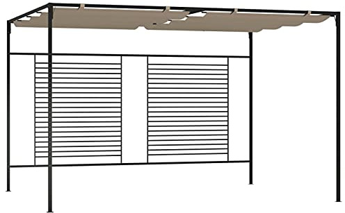 Yolola Paviljong järn 3 x 4 m, trädgårdspaviljong pergola metall med utdragbart tak, UV- och regnskydd, trädgård, bakgård, paviljongtaupe-3 x 4 x 2,3 m