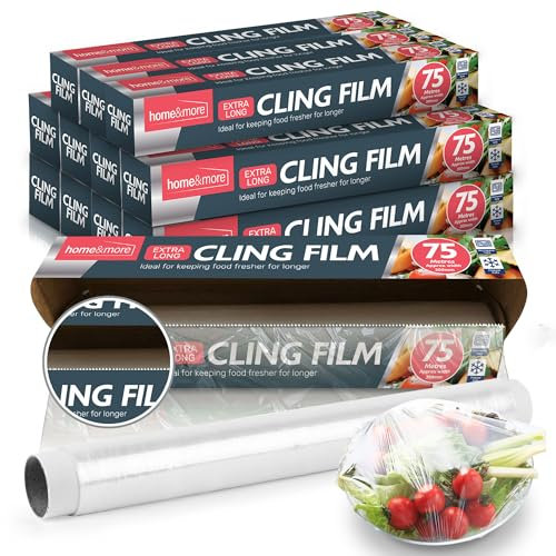 SOL 12pk Cling Film – 30cm x 75m Rolls (900m Total) with Cutter – Heavy-Duty Food Wrap for Kitchens, Catering & Meal Prep – Durable Dispenser Roll