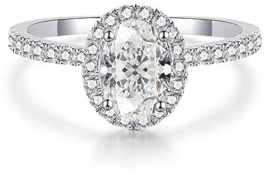 Oivley 1.5CT Oval Halo Engagement Rings for Women, Women's Engagement Rings 925 Sterling Silver Rings with 18K White Gold Plated AAAAA+ Cubic Zirconia Rings Promise Rings for Women-70