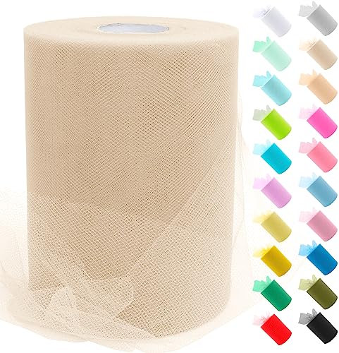 Uiopa Tulle Ivoire, 15cm x 91,4m Rouleau de Tulle en Polyester Maille Tissu pour Tutu Jupe, Deco Mariage/Fête, Deco Chaise Mariage, Noeud Cadeau, Artisanat DIY