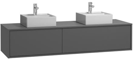 Vente-unique-Mobile per bagno sospeso con lavabo doppio L150 cm Antracite - ISAURE II