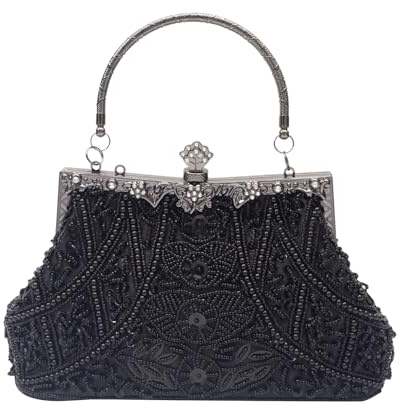CORIOS Vintage 1920s Bolsa de Noche Clutch con Cuentas para Mujer Embrague de Lentejuelas Bolsos de Fiesta Bolso de Boda Elegante Bolso de Hombro para Lujoso Fiesta de Graduación Banquete Negro