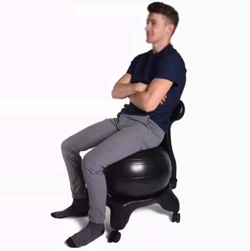 Silla con Pelota Silla con Pelota de Equilibrio para Adultos Oficina, Ergonómico Taburete con Pelota de Ejercicio para Aliviar El Dolor de Espalda, Asiento de Pelota de Yoga para Gimnasio en Casa