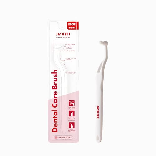 JAYU PET Dental Care Brush (Edge Bristles) 1ea - Micro Round Head Dog Toothbrush, Cat Toothbrush, Dental Care, Perfect for Kitten & Small Breed with End-tuft Diagonal-Shaped Bristle & Easy Grip Handle