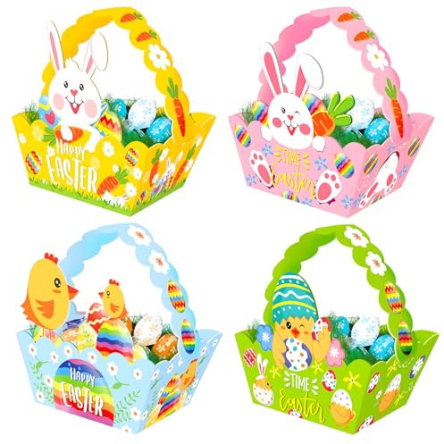 12PCS Easter Egg Hunt Basket for Kids Child Party Craft Gift Basket-Spring Easter Egg Hunt Favour Holders with Bunny Design-Easter Gift Box,Easter Arts Crafts for Kids to Make DIY