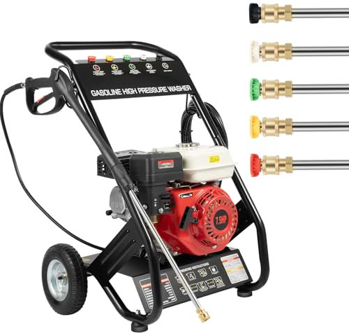 Futchoy Petrol Pressure Washer 7.5HP 4-Stroke 2200PSI (190 Bar) Patio Cleaner with 5 Nozzle 0-40° Angle and 8m High-Pressure Hose High Power Jet Portable Driveway Garden Car Wash Patio Deck Fence
