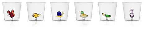 Ichendorf Milano Set di 6 Tumbler Assortiti, Collezione Animal Farm, 35 cl, Vetro Borosilicato, Fatto a Mano