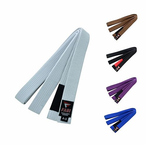 Fadi Sports BJJ Belt – Brazilian Jiu Jitsu Gi Belt with Stripe Bar, Reinforced Cotton Blend Belt for Training & Competition, Adult Men Women Kids