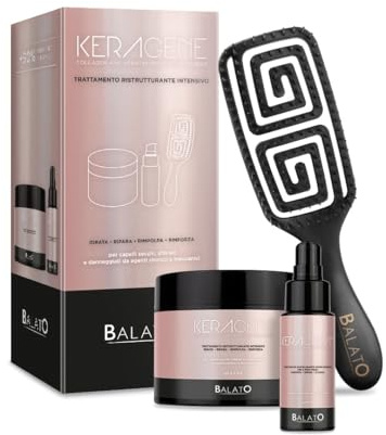 Keragene - Kit Ricostruzione Capelli Danneggiati Balato | Trattamento Intensivo con Cheratina, Collagene e Olio di Argan | Capelli Lucidi, Forti e Morbidi in 1 solo step - 500ml