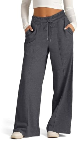 EIRUKON Pantalon Jogging Femme Large Pantalon Sport Baggy Jogging Taille Haute Pantalons Droit Décontracté Pantalons de Training Yoga avec Poches et Taille Élastique,Gris foncé,XXL