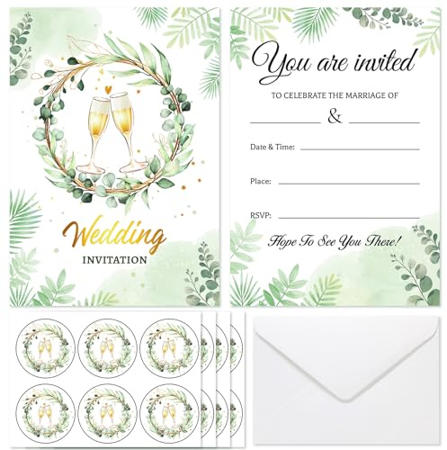 HOWAF 20pcs Wedding Invitations with Envelopes, Elegant Green Invitation Cards Wedding Invitation Packs wedding Invites with Envelopes & Bonus Stickers for Marriage invitations Marriage - A6 Size